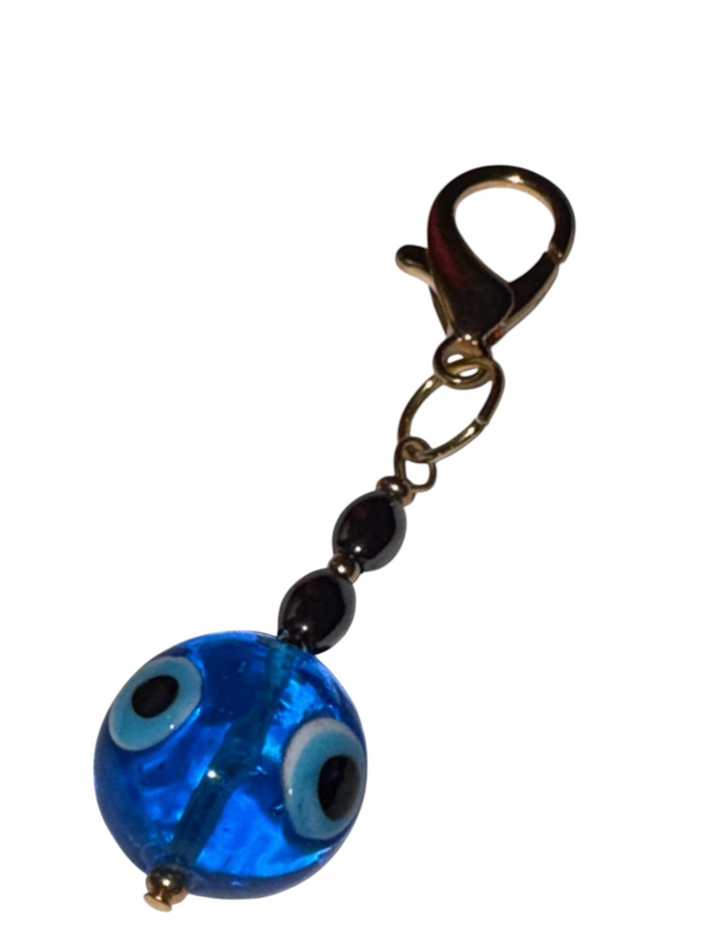 Hand Crafted Hematite Blue Evil Eye Glass Bead Keychain Purse Charm